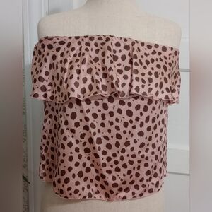 Double Zero Off-Shoulder Blouse with Brown Dots